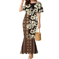 Bula Fiji Masi Mermaid Dress Tapa Tropical Hibiscus Half Stylized LT14 Women Brown - Polynesian Pride
