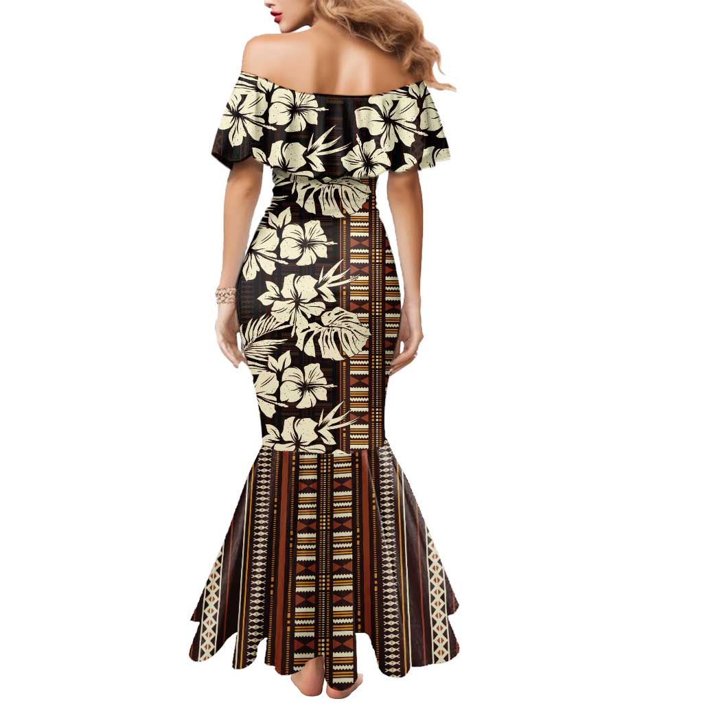 Bula Fiji Masi Mermaid Dress Tapa Tropical Hibiscus Half Stylized LT14 - Polynesian Pride