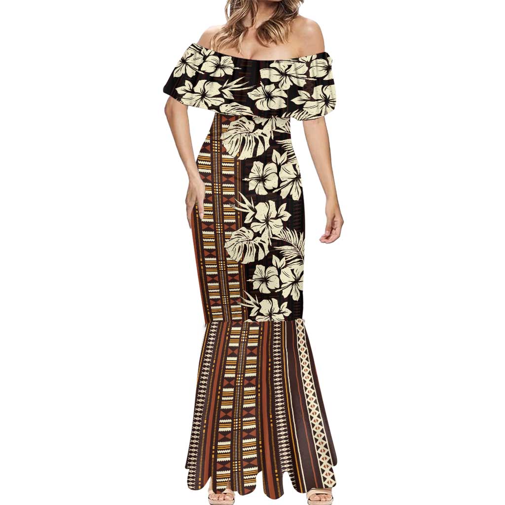 Bula Fiji Masi Mermaid Dress Tapa Tropical Hibiscus Half Stylized LT14 - Polynesian Pride