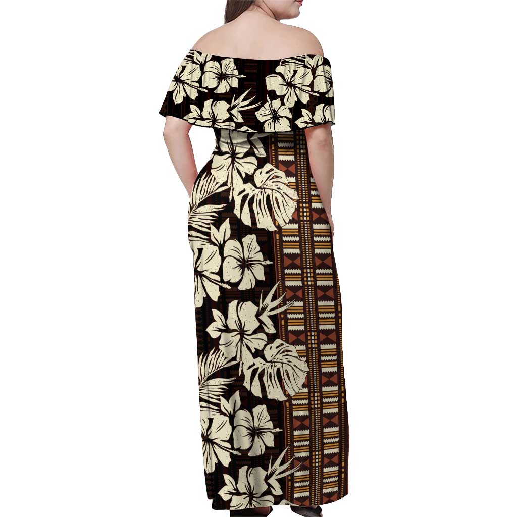 Bula Fiji Masi Off Shoulder Maxi Dress Tapa Tropical Hibiscus Half Stylized - Polynesian Pride