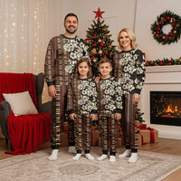 Bula Fiji Masi Christmas Pajama Set Tapa Tropical Hibiscus Half Stylized - Polynesian Pride