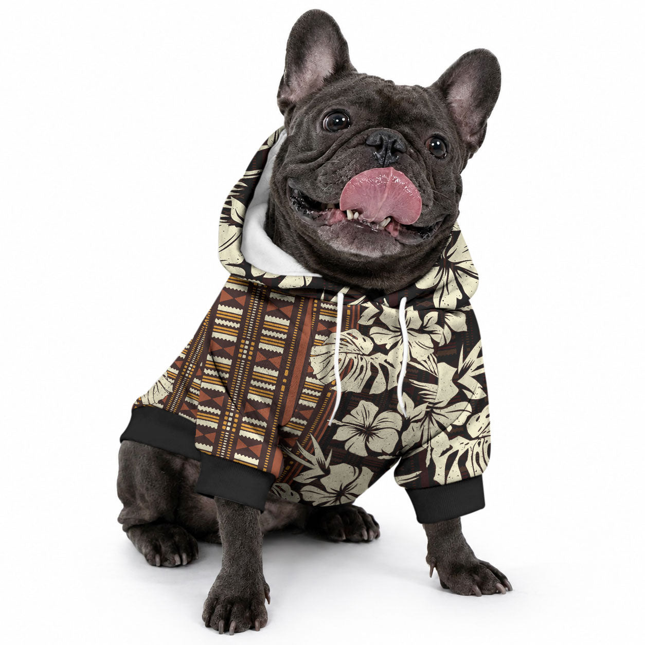 Bula Fiji Masi Pet Hoodie Tapa Tropical Hibiscus Half Stylized