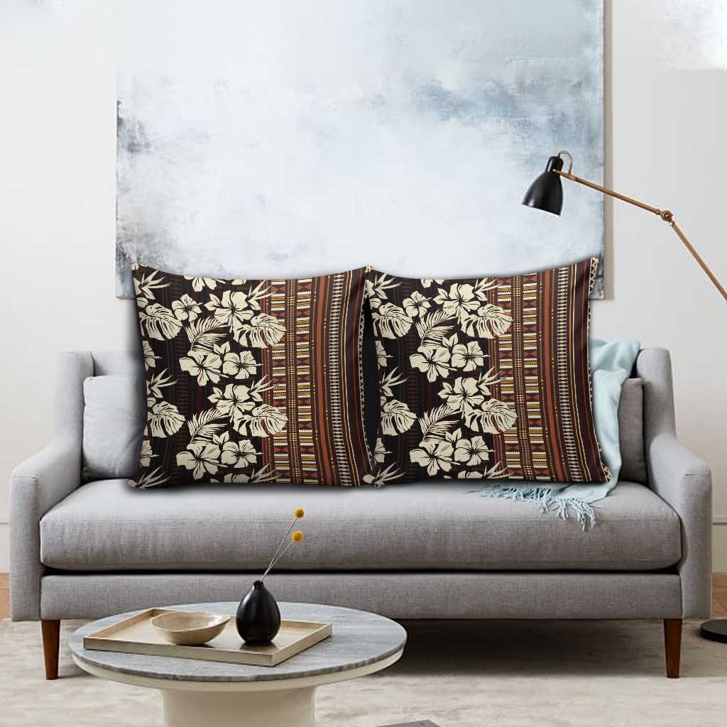 Bula Fiji Masi Pillow Cover Tapa Tropical Hibiscus Half Stylized - Polynesian Pride