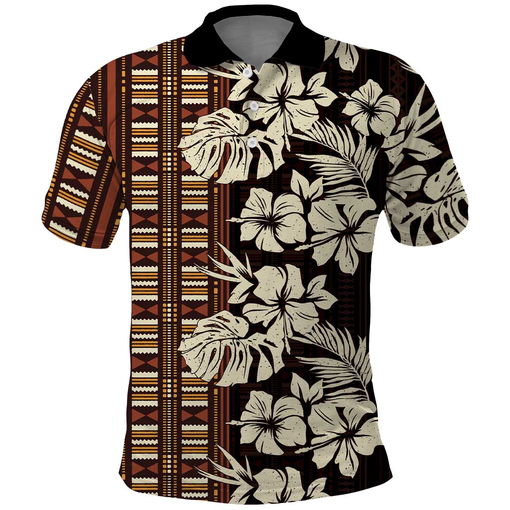 Bula Fiji Masi Polo Shirt Tapa Tropical Hibiscus Half Stylized LT14 Brown - Polynesian Pride