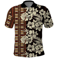 Bula Fiji Masi Polo Shirt Tapa Tropical Hibiscus Half Stylized LT14 Brown - Polynesian Pride