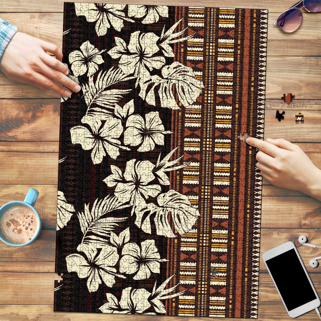 Bula Fiji Masi Puzzle Tapa Tropical Hibiscus Half Stylized - Polynesian Pride