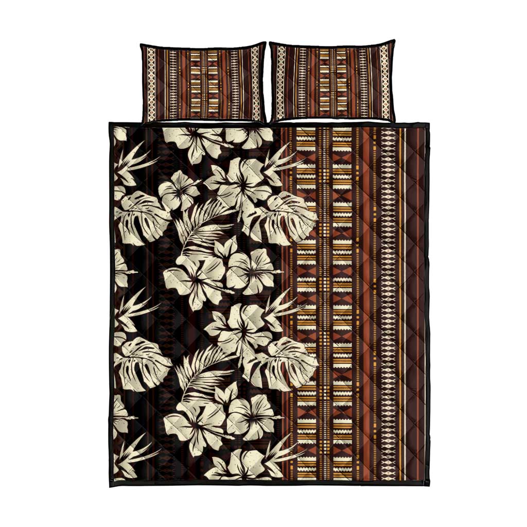 Bula Fiji Masi Quilt Bed Set Tapa Tropical Hibiscus Half Stylized - Polynesian Pride
