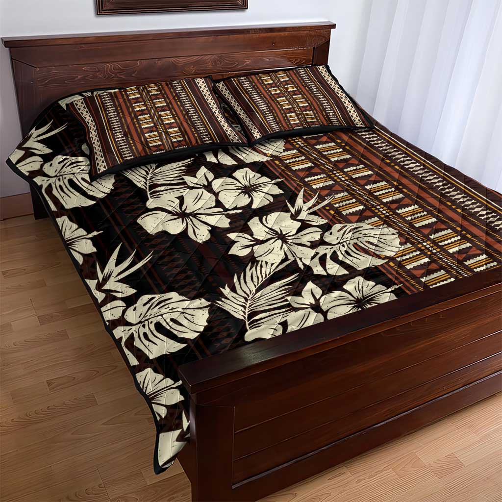 Bula Fiji Masi Quilt Bed Set Tapa Tropical Hibiscus Half Stylized - Polynesian Pride