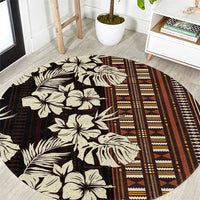 Bula Fiji Masi Round Carpet Tapa Tropical Hibiscus Half Stylized - Polynesian Pride