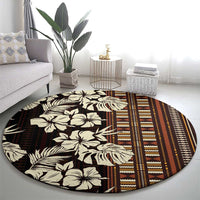 Bula Fiji Masi Round Carpet Tapa Tropical Hibiscus Half Stylized - Polynesian Pride
