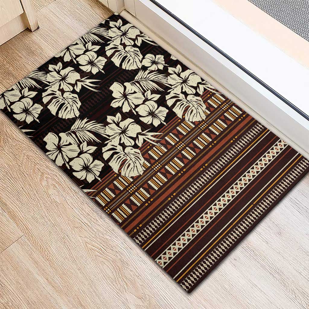 Bula Fiji Masi Rubber Doormat Tapa Tropical Hibiscus Half Stylized - Polynesian Pride
