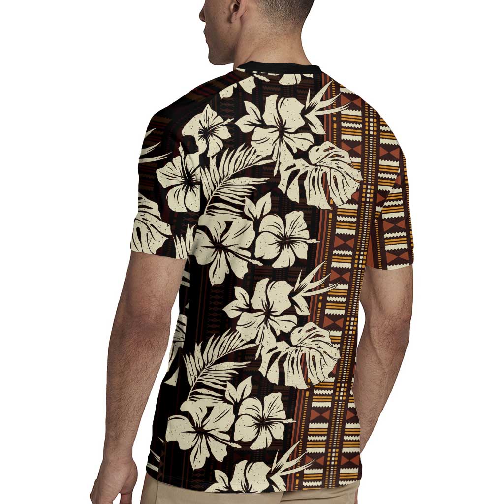 Bula Fiji Masi Rugby Jersey Tapa Tropical Hibiscus Half Stylized - Polynesian Pride