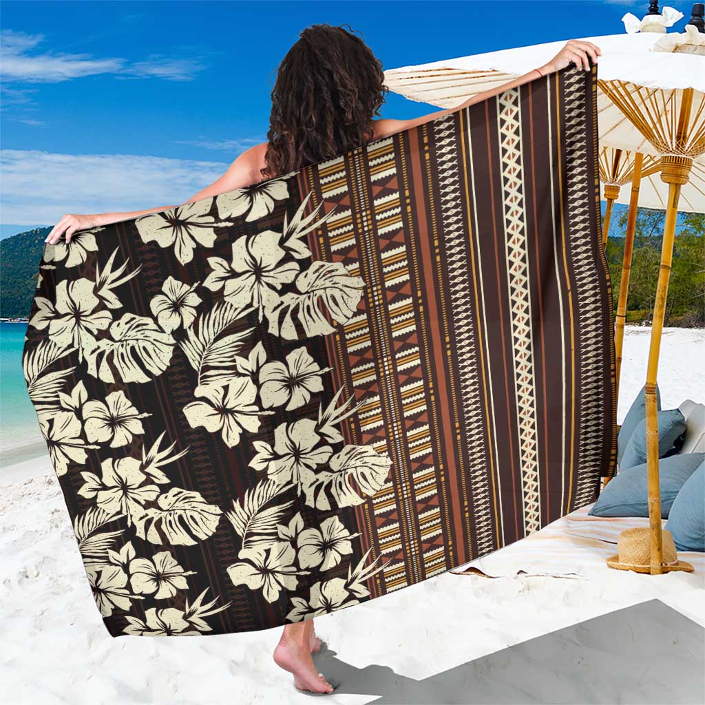Bula Fiji Masi Sarong Tapa Tropical Hibiscus Half Stylized LT14 One Size 44 x 66 inches Brown - Polynesian Pride