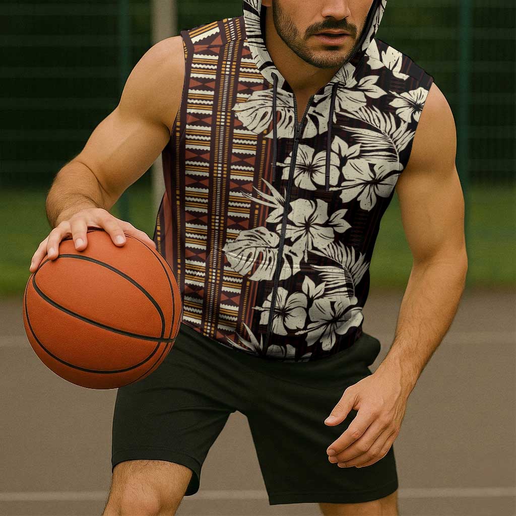 Bula Fiji Masi Sleeveless Zip Hoodie Tapa Tropical Hibiscus Half Stylized - Polynesian Pride