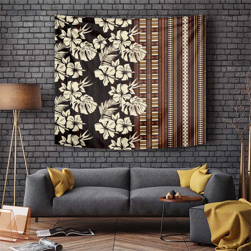 Bula Fiji Masi Tapestry Tapa Tropical Hibiscus Half Stylized LT14 Brown - Polynesian Pride