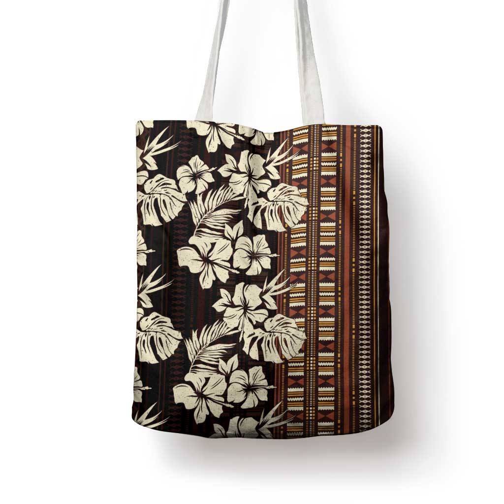Bula Fiji Masi Tote Bag Tapa Tropical Hibiscus Half Stylized - Polynesian Pride