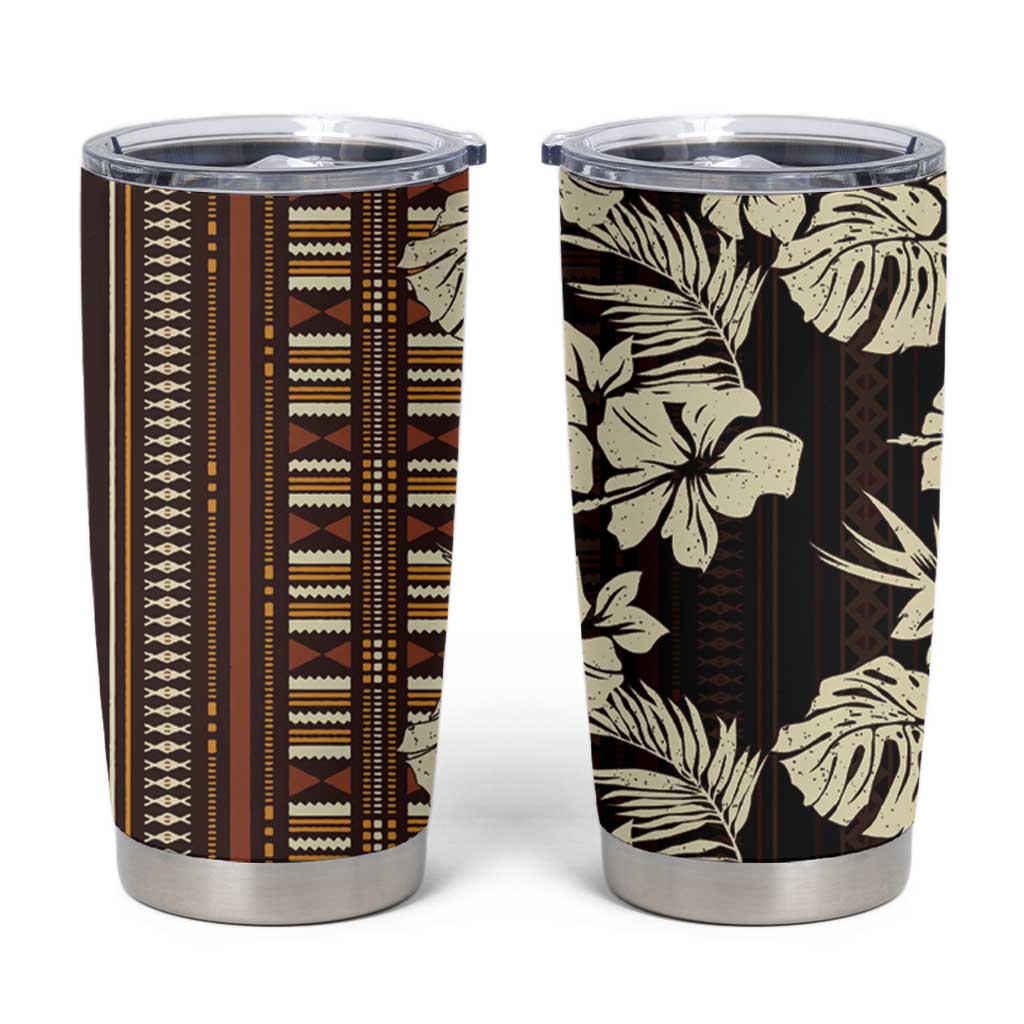 Bula Fiji Masi Tumbler Cup Tapa Tropical Hibiscus Half Stylized - Polynesian Pride