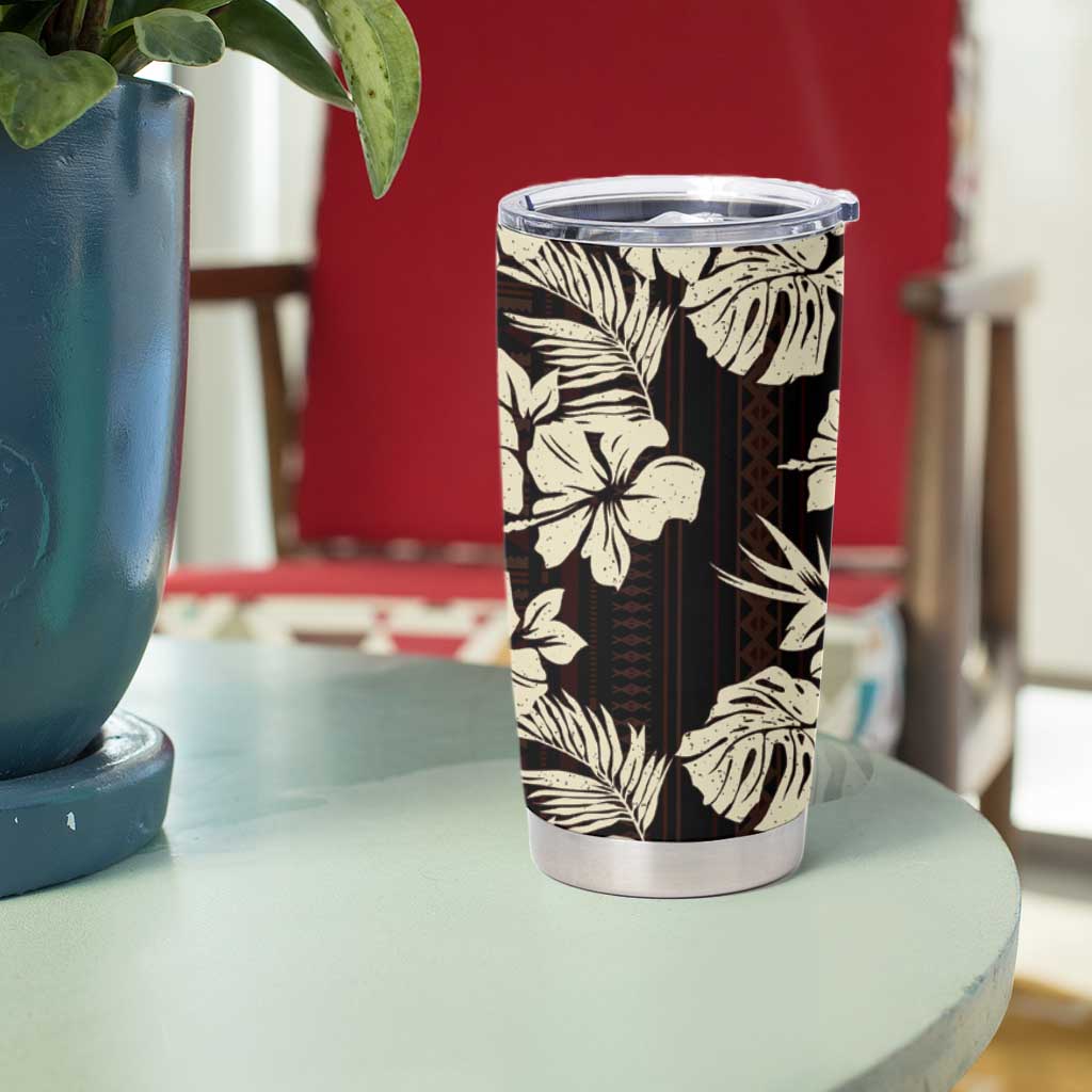 Bula Fiji Masi Tumbler Cup Tapa Tropical Hibiscus Half Stylized - Polynesian Pride