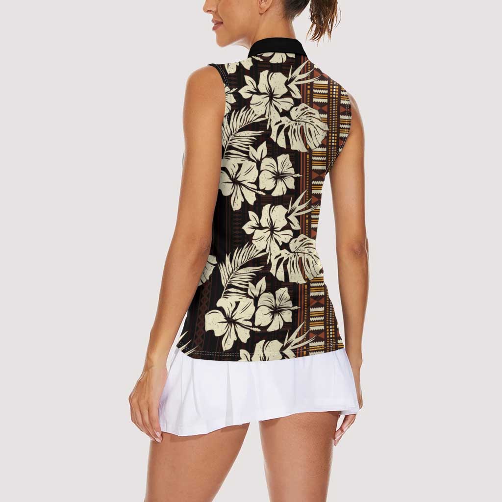 Bula Fiji Masi Women Sleeveless Polo Shirt Tapa Tropical Hibiscus Half Stylized - Polynesian Pride
