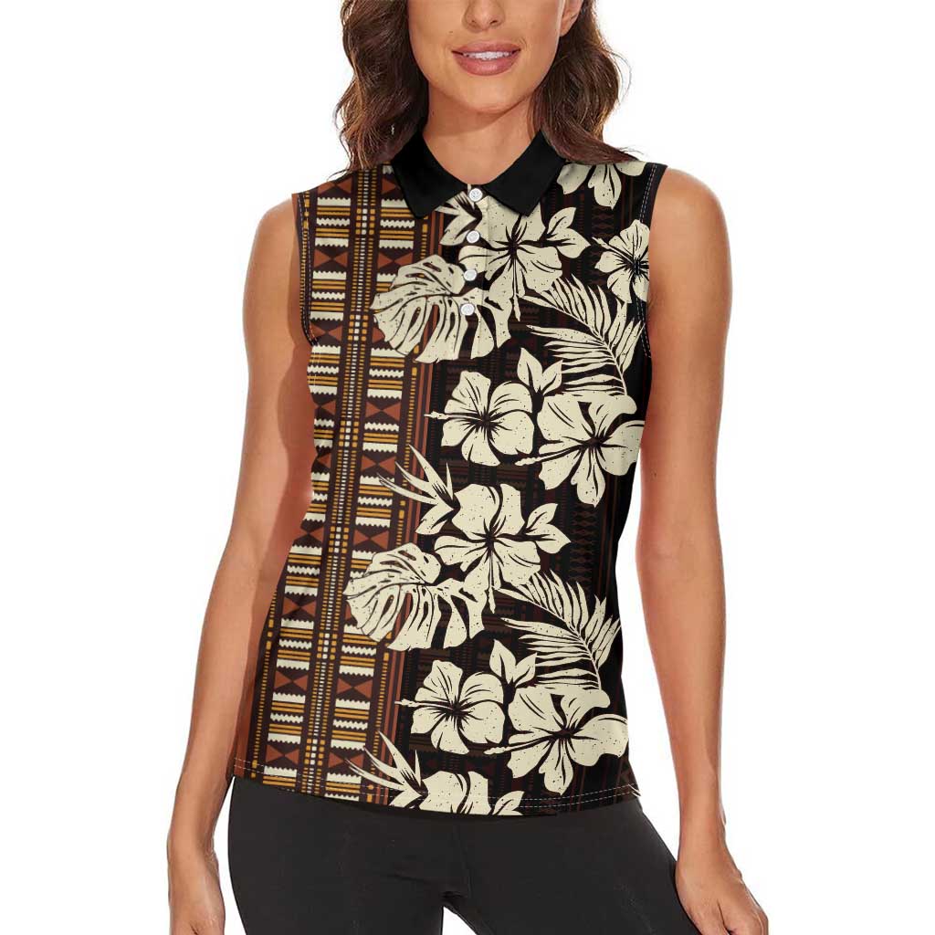Bula Fiji Masi Women Sleeveless Polo Shirt Tapa Tropical Hibiscus Half Stylized - Polynesian Pride