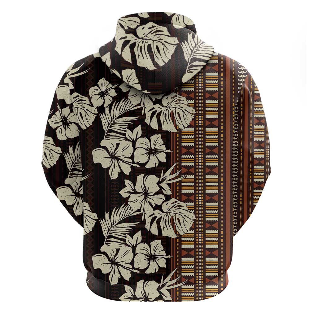 Bula Fiji Masi Zip Hoodie Tapa Tropical Hibiscus Half Stylized LT14 - Polynesian Pride