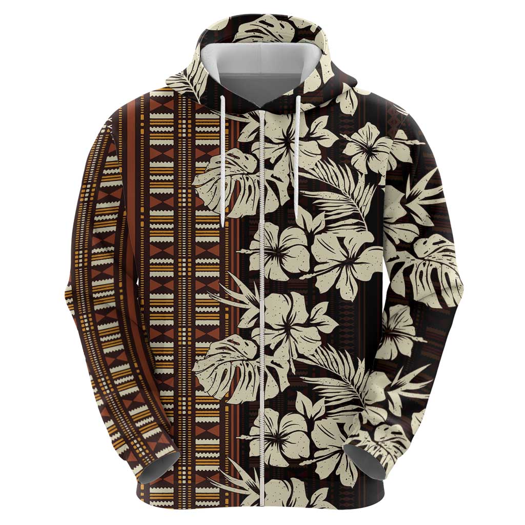 Bula Fiji Masi Zip Hoodie Tapa Tropical Hibiscus Half Stylized LT14 - Polynesian Pride