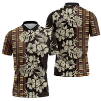 Bula Fiji Masi Zipper Polo Shirt Tapa Tropical Hibiscus Half Stylized - Polynesian Pride