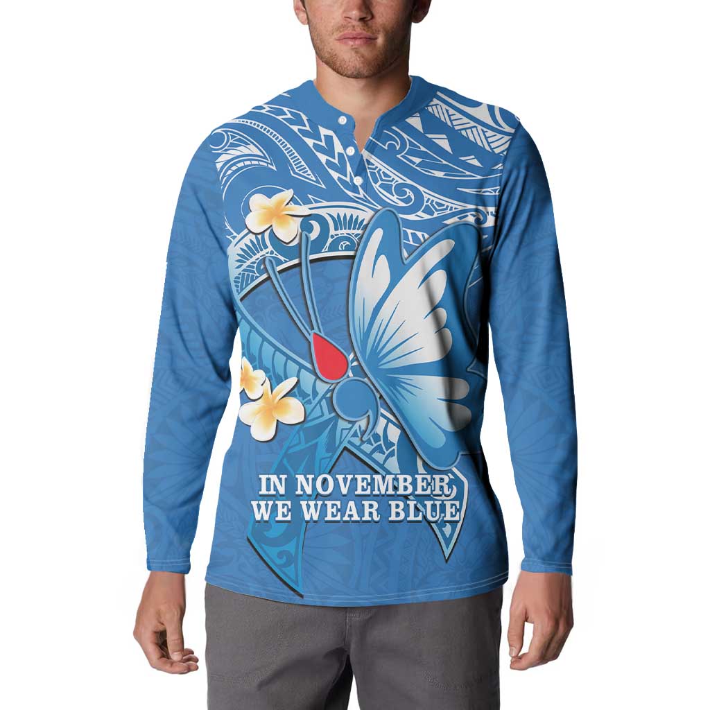 Polynesia Diabetes Awareness Month Button Sweatshirt In November We Wear Blue