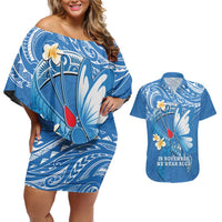 Polynesia Diabetes Awareness Month Couples Matching Off Shoulder Short Dress and Hawaiian Shirt In November We Wear Blue