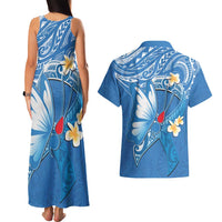 Polynesia Diabetes Awareness Month Couples Matching Tank Maxi Dress and Hawaiian Shirt In November We Wear Blue
