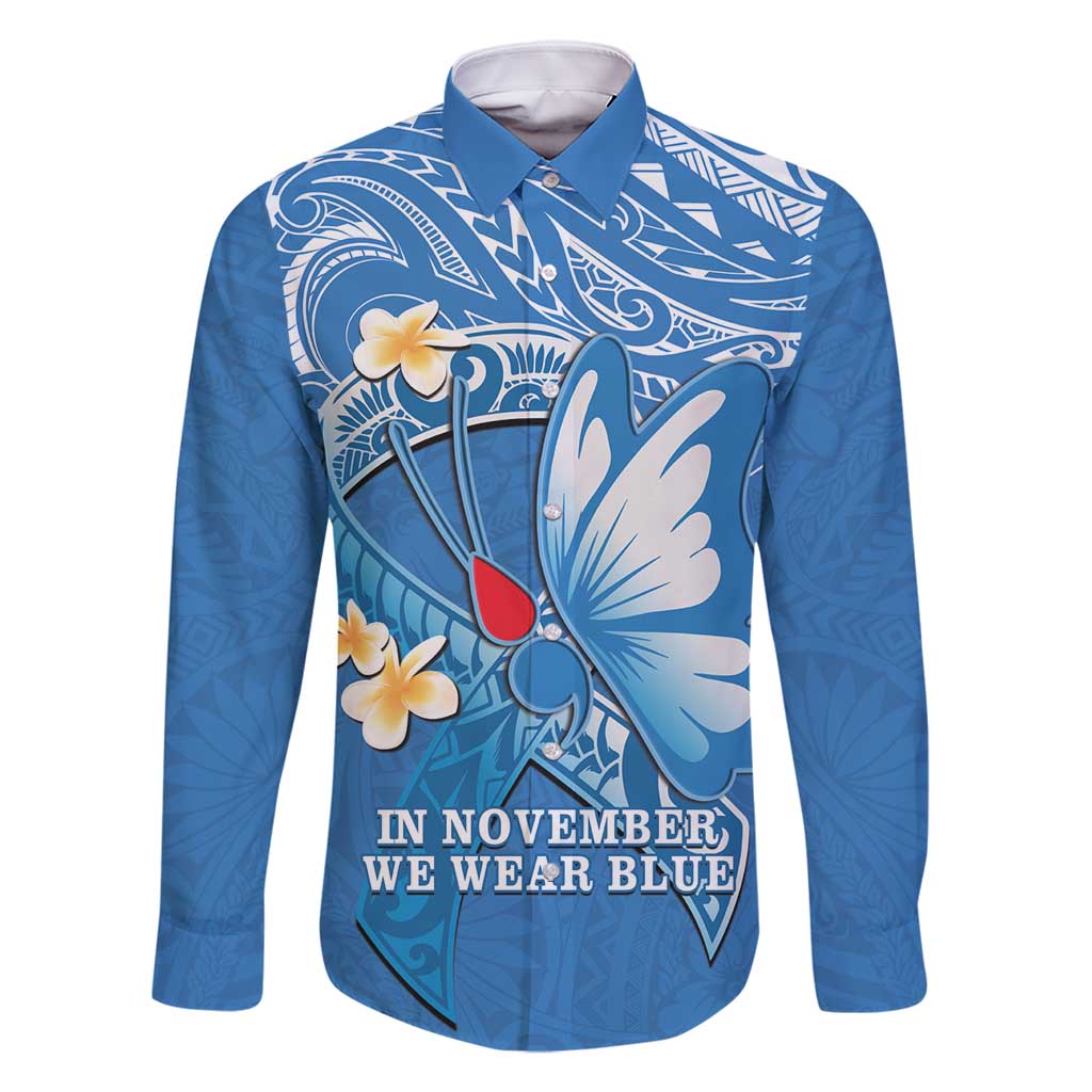 Polynesia Diabetes Awareness Month Family Matching Tank Maxi Dress and Hawaiian Shirt In November We Wear Blue