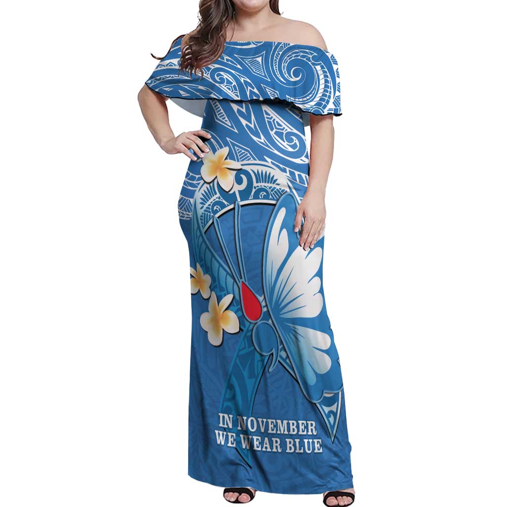 Polynesia Diabetes Awareness Month Off Shoulder Maxi Dress In November We Wear Blue