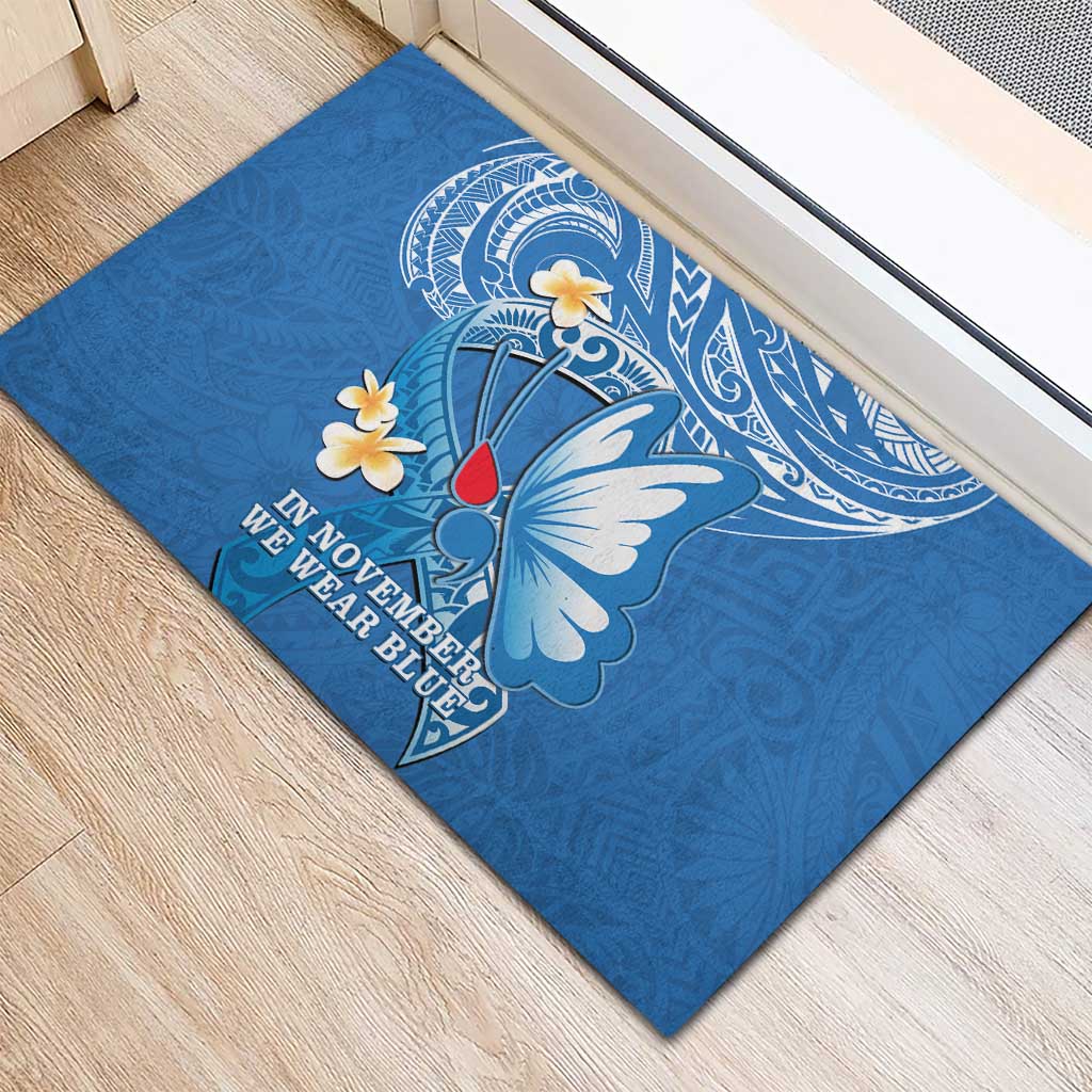 Polynesia Diabetes Awareness Month Rubber Doormat In November We Wear Blue