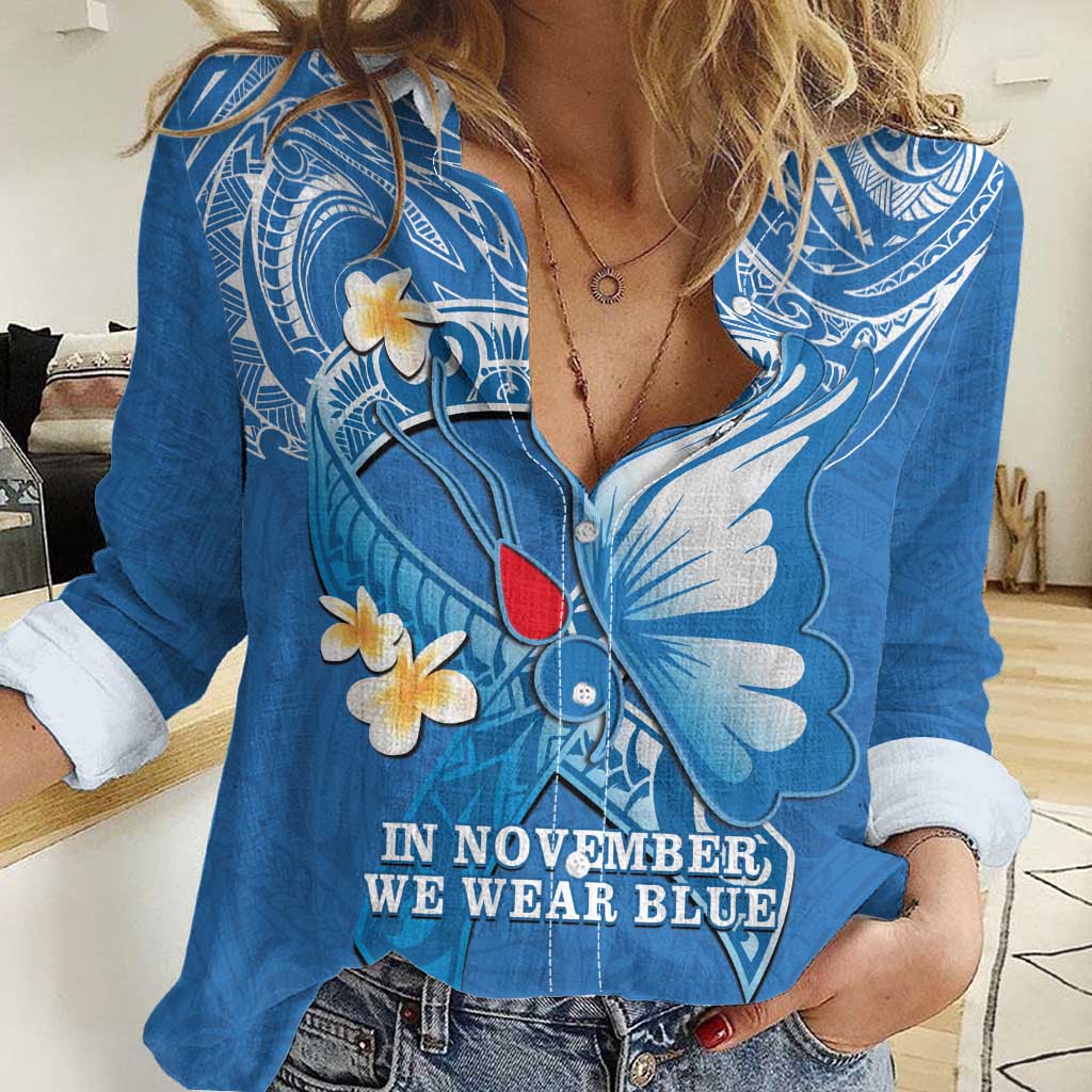 Polynesia Diabetes Awareness Month Women Casual Shirt In November We Wear Blue