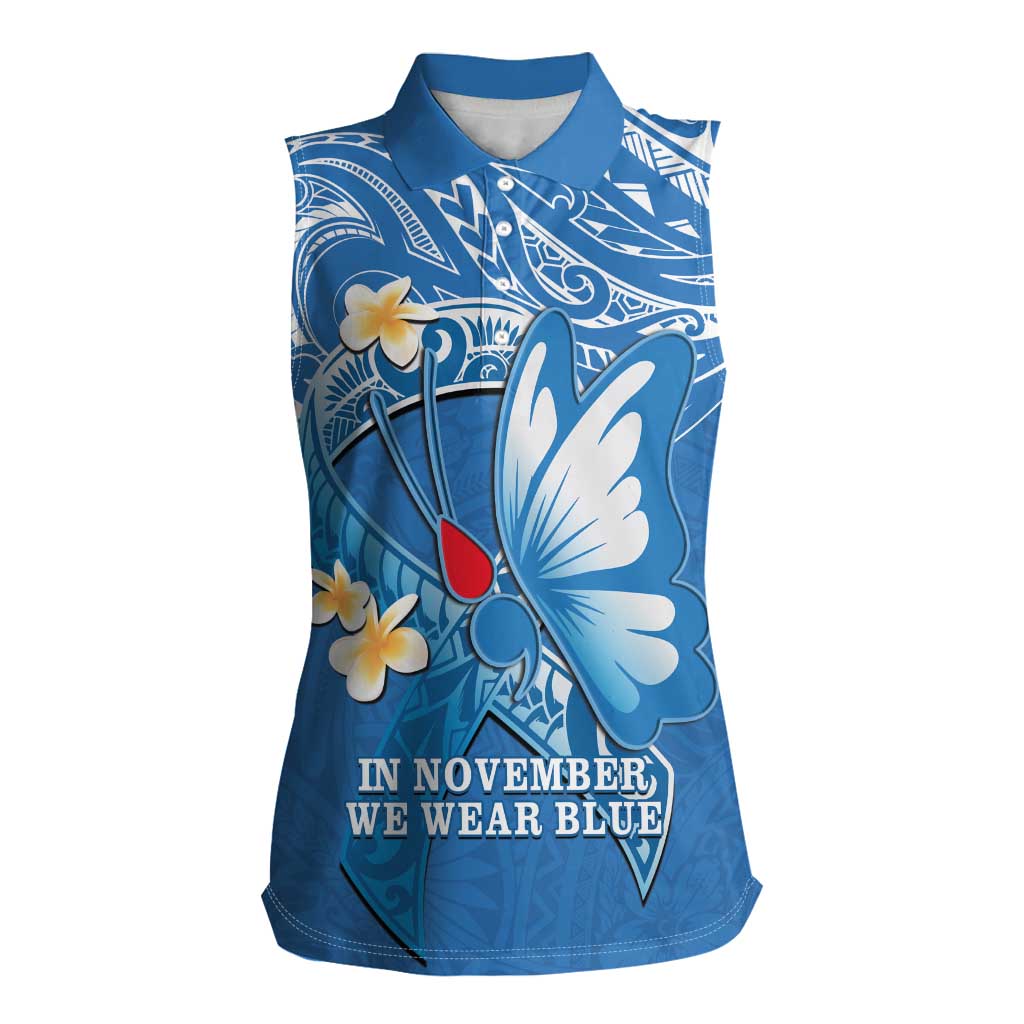 Polynesia Diabetes Awareness Month Women Sleeveless Polo Shirt In November We Wear Blue