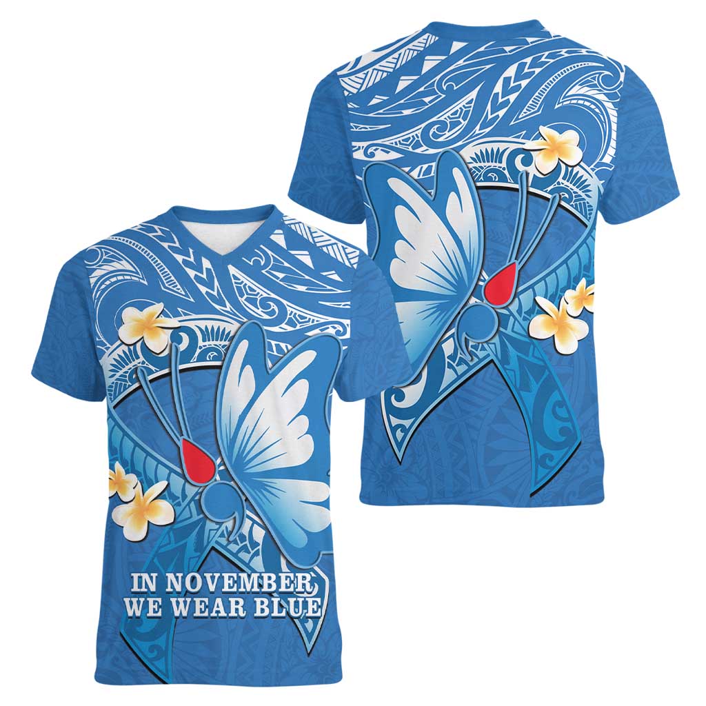 Polynesia Diabetes Awareness Month Women V-Neck T-Shirt In November We Wear Blue