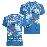 Polynesia Diabetes Awareness Month Women V-Neck T-Shirt In November We Wear Blue