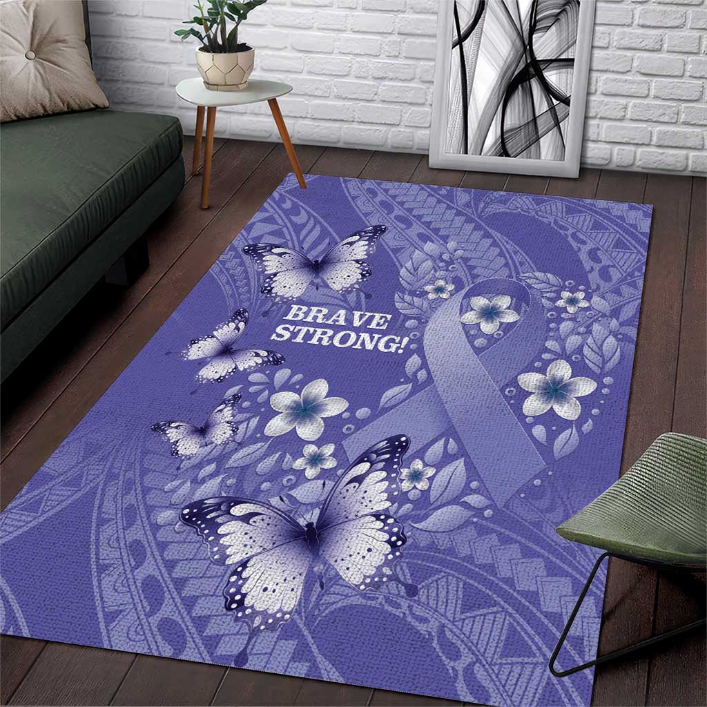 Polynesia Stomach Cancer Awareness Area Rug Periwinkle Ribbon Brave Strong!