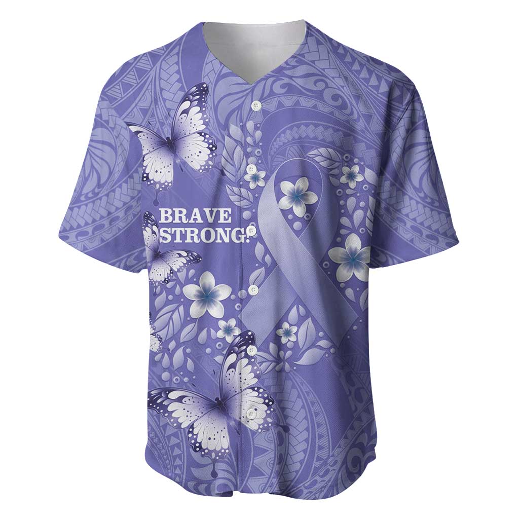 Polynesia Stomach Cancer Awareness Baseball Jersey Periwinkle Ribbon Brave Strong!