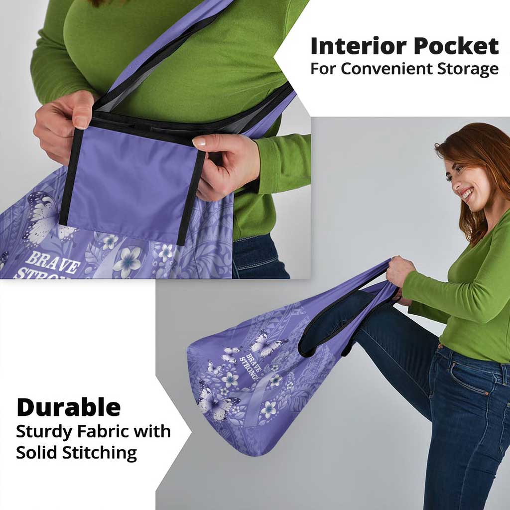 Polynesia Stomach Cancer Awareness Grocery Bag Periwinkle Ribbon Brave Strong!