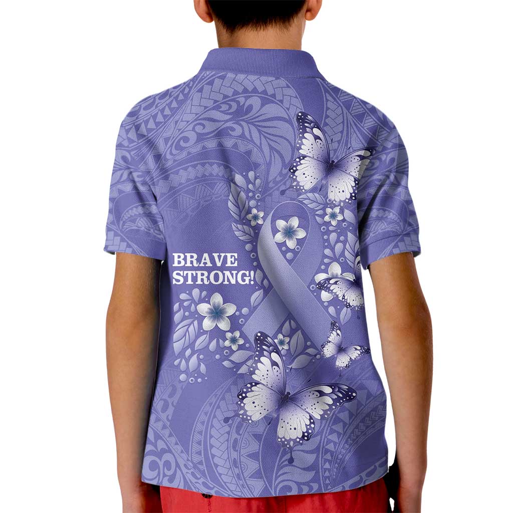 Polynesia Stomach Cancer Awareness Kid Polo Shirt Periwinkle Ribbon Brave Strong!
