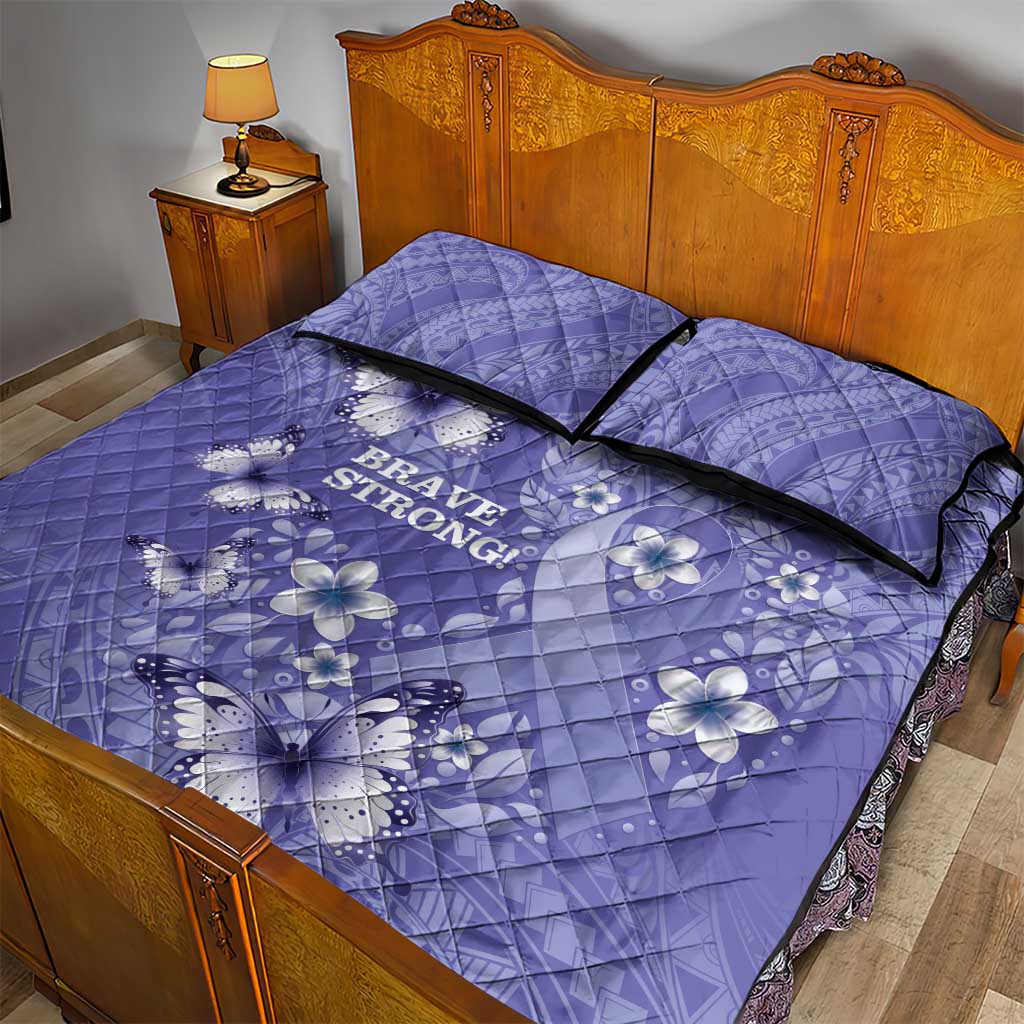 Polynesia Stomach Cancer Awareness Quilt Bed Set Periwinkle Ribbon Brave Strong!