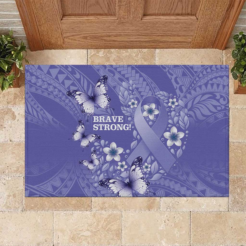 Polynesia Stomach Cancer Awareness Rubber Doormat Periwinkle Ribbon Brave Strong!