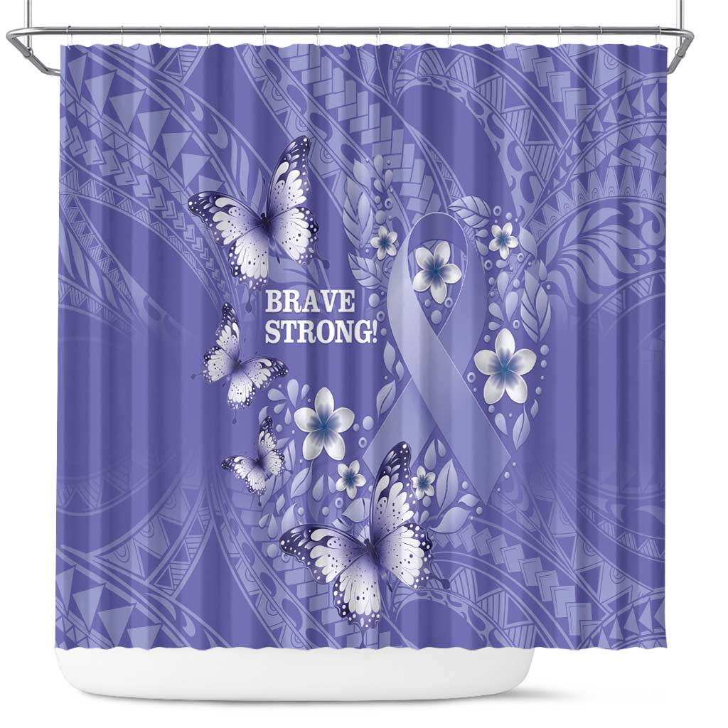 Polynesia Stomach Cancer Awareness Shower Curtain Periwinkle Ribbon Brave Strong!