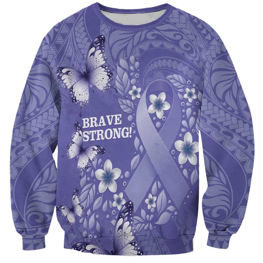 Polynesia Stomach Cancer Awareness Sweatshirt Periwinkle Ribbon Brave Strong!