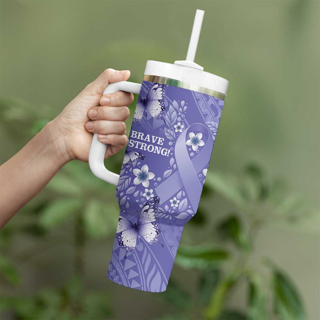 Polynesia Stomach Cancer Awareness Tumbler With Handle Periwinkle Ribbon Brave Strong!