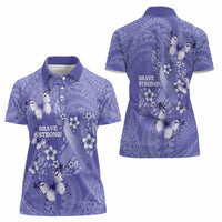Polynesia Stomach Cancer Awareness Women Polo Shirt Periwinkle Ribbon Brave Strong!