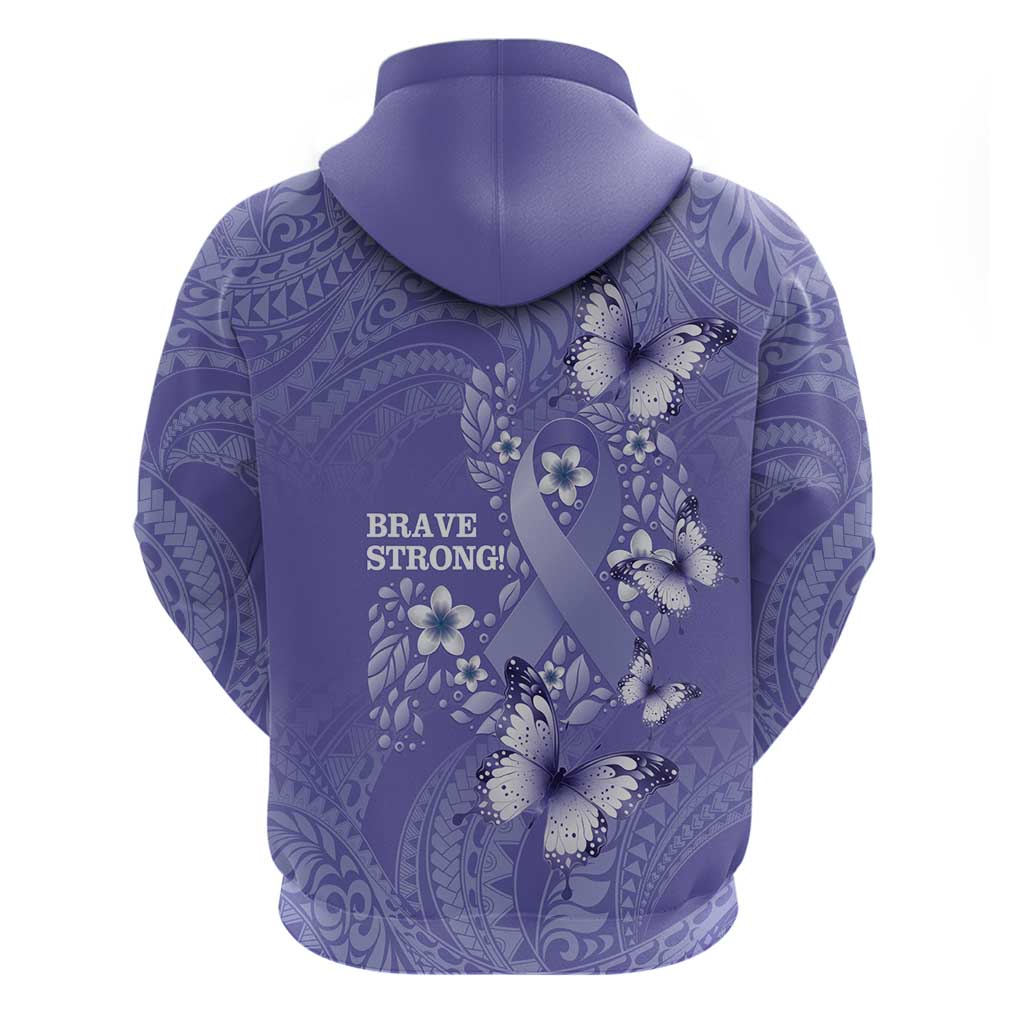Polynesia Stomach Cancer Awareness Zip Hoodie Periwinkle Ribbon Brave Strong!