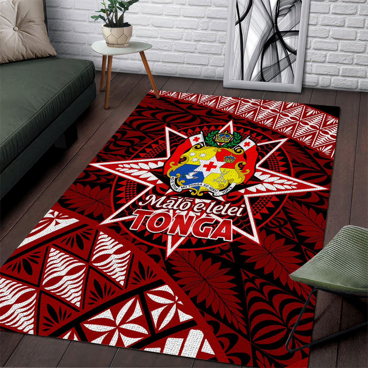 Malo e lelei Tonga Area Rug Tongan Ngatu Pattern Red Version LT14 Red - Polynesian Pride