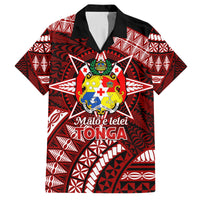 Malo e lelei Tonga Family Matching Off Shoulder Maxi Dress and Hawaiian Shirt Tongan Ngatu Pattern Red Version LT14 Dad's Shirt - Short Sleeve Red - Polynesian Pride